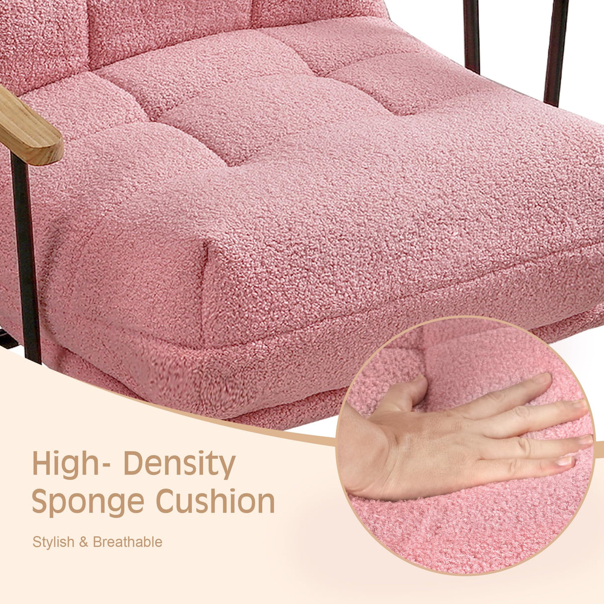 VECELO Wide Rocking Chair Nursery, Oversized Upholstered Teddy Fabric Modern Glider Rocker with High Backrest for Living Room & Bedroom, Large Size, Pink VECELO