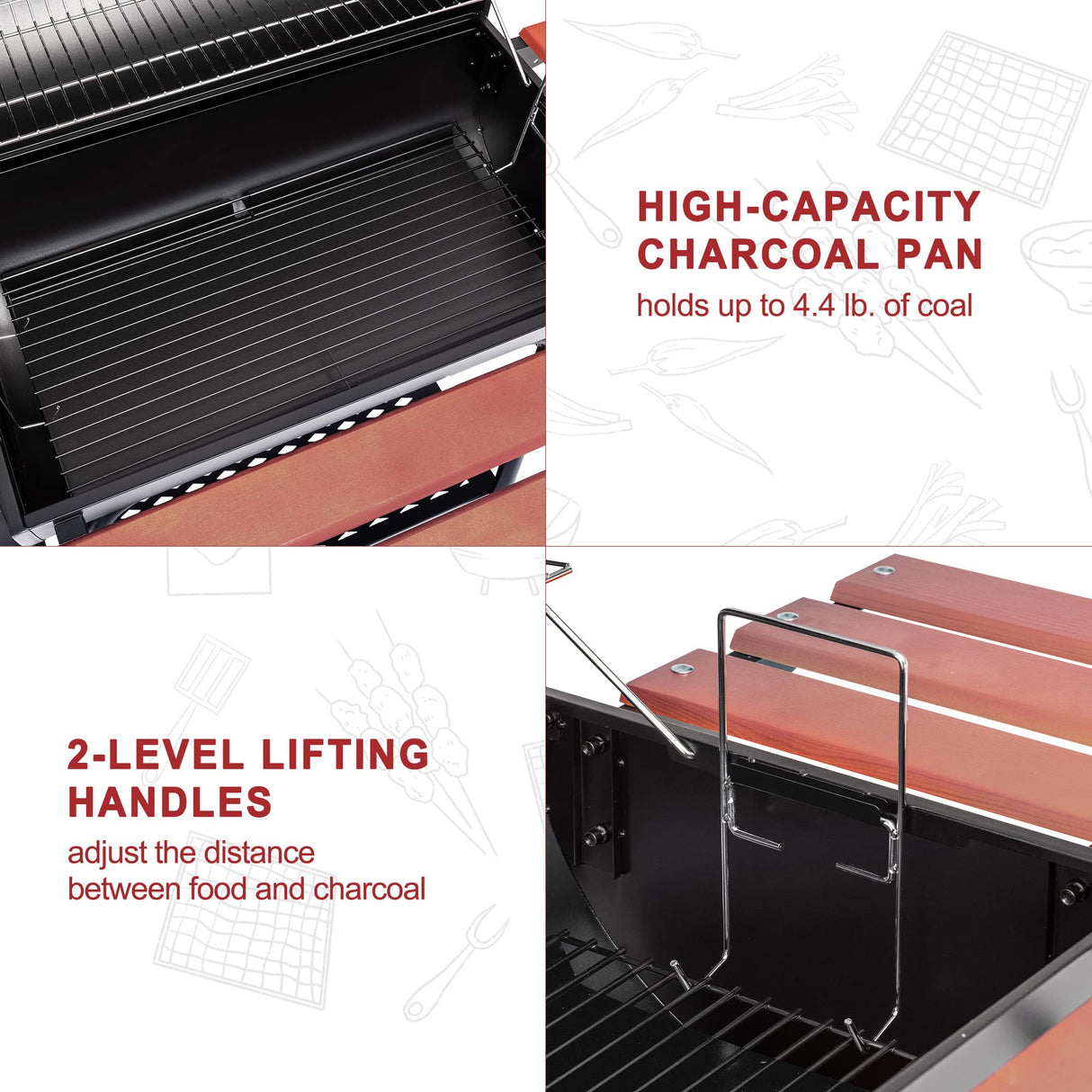 Royal Gourmet CC1830W 30-Inch Charcoal Grill with Offset Smoker and Wood-Painted Side Table, Outdoor Smoker Grill with 811 Sq. In. Cooking Area for Outdoor Barbecue Event, Black Royal Gourmet