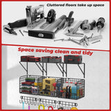 TomCare 3 Pack Garage Shelving Heavy Duty Garage Storage Shelves with Wire Baskets Laundry Room Shelves Wall Mounted Shelves with Hooks Tool Organizer for Shed Garden Kitchen Organization and Storage TomCare