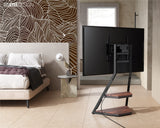 FITUEYES Design Corner TV Stand for 32 43 50 55 65 Inch TVs, Small Spaces Floor TV Stand Rolling TV Cart for LCD/LED Flat Curved Screens, Modern Living Room Television Stands, Eiffel Series, Walnut FITUEYES