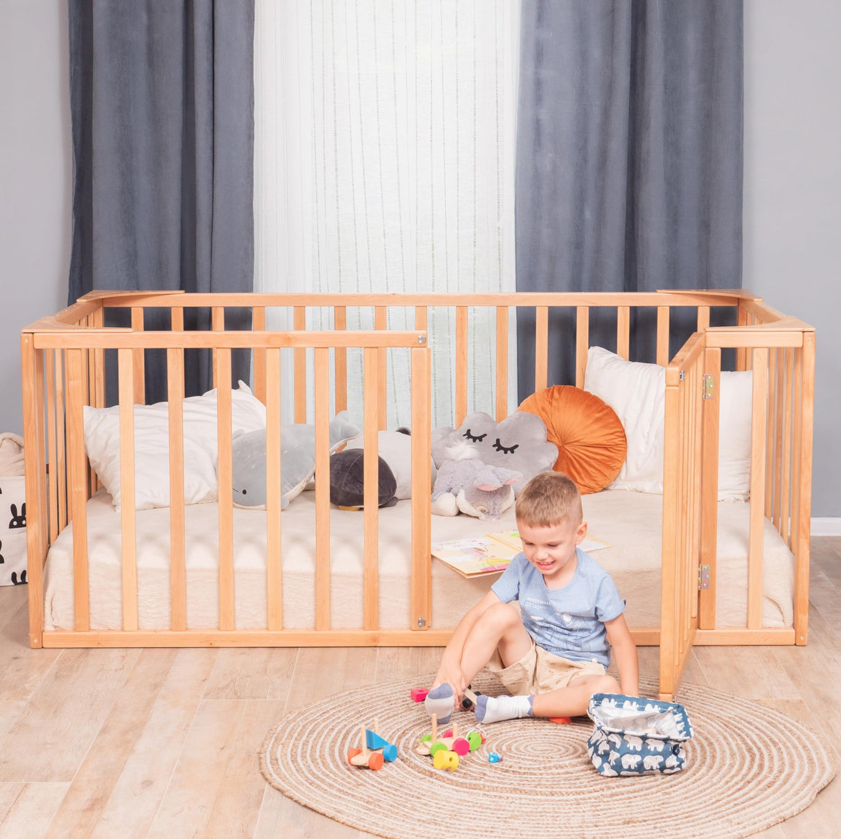BUSYWOOD Montessori Floor Bed with Rails - Kids Bed Frame - Floor Bed Frame Toddler - Toddler Bed - Montessori Bed - Toddler Floor Bed - Montessori Floor Bed - Toddler Bed Frame (Model 6.3, Floor bed) BUSY WOOD