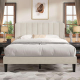 VECELO Full Size Bed Frame with Upholstered Headboard, Velvet Platform Bedframe Mattress Foundation, Strong Wood Slat Support, No Box Spring Needed,Velvet Beige VECELO