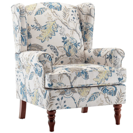 MELLCOM Floral Accent Chair, High Back Upholstered Armchair with Solid Legs, Leisure Single Sofa Chair for Living Room, Bedroom, Home Office, Blue Floral MELLCOM