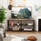 Katrawu TV Stand for TV up to 55 Inch, Long 43" TV Cabinet with 3-Tier Storage Shelves,Entertainment Center TV Console Table for Living Room with Industrial TV Metal Frame, Rustic Brown Katrawu