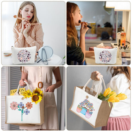 Bulyoou 12 Pcs Sublimation Blank Tote Bags and Makeup Bags Set, Reusable Canvas Polyester Tote Bags for DIY Craft Burlap Gift Bags Makeup Pouches Cosmetic Bags for Women Shopping Grocery Bridesmaids Bulyoou