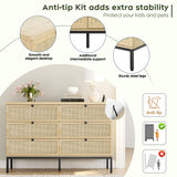 Modern 6 Drawer Dresser with Natural Rattan Drawers, Industrial Wood Double Dresser for Bedroom with Sturdy Steel Legs, Closet Storage Dressers Organizer TV Stand Dresser for Living Room Hallway Yechen