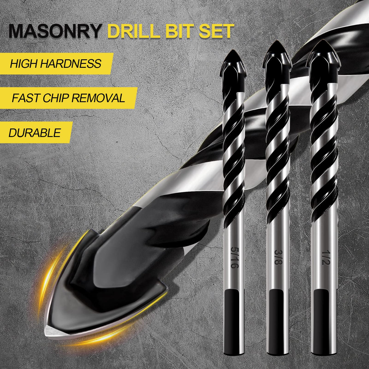 12-PCS Masonry Drill Bit Set & Concrete Drill Bit Set, 1/8 to 1/2 inch Professional Carbide Drill Bits Tip for Glass, Tile, Brick, Cement Concrete Plastic Wood etc. Masonry Drill Bits Set by DYRECELVE DYRECELVE