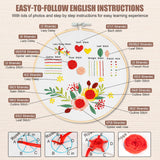 6 Sets Embroidery Kit for Beginners to Learn 28 Basic Embroidery Cross Stitch Practice Kit,DIY Hand Embroidery Kits Includes Stamped Flower Pattern, Hoop, Color Threads,Tools KintKita