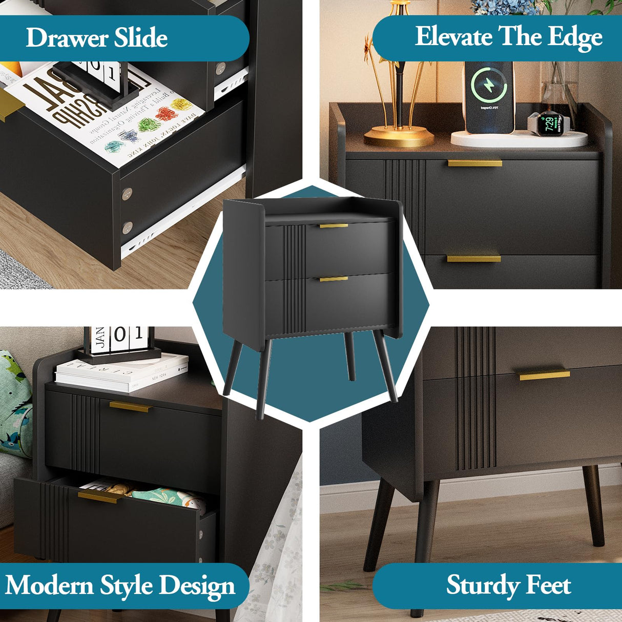 Aenuert White Nightstand Modern Bedside Table with 2 Storage Drawer, Small Night Stand, Wooden End Table,Sofa Side Table for Bedroom, Study Room and Small Spaces Aenuert