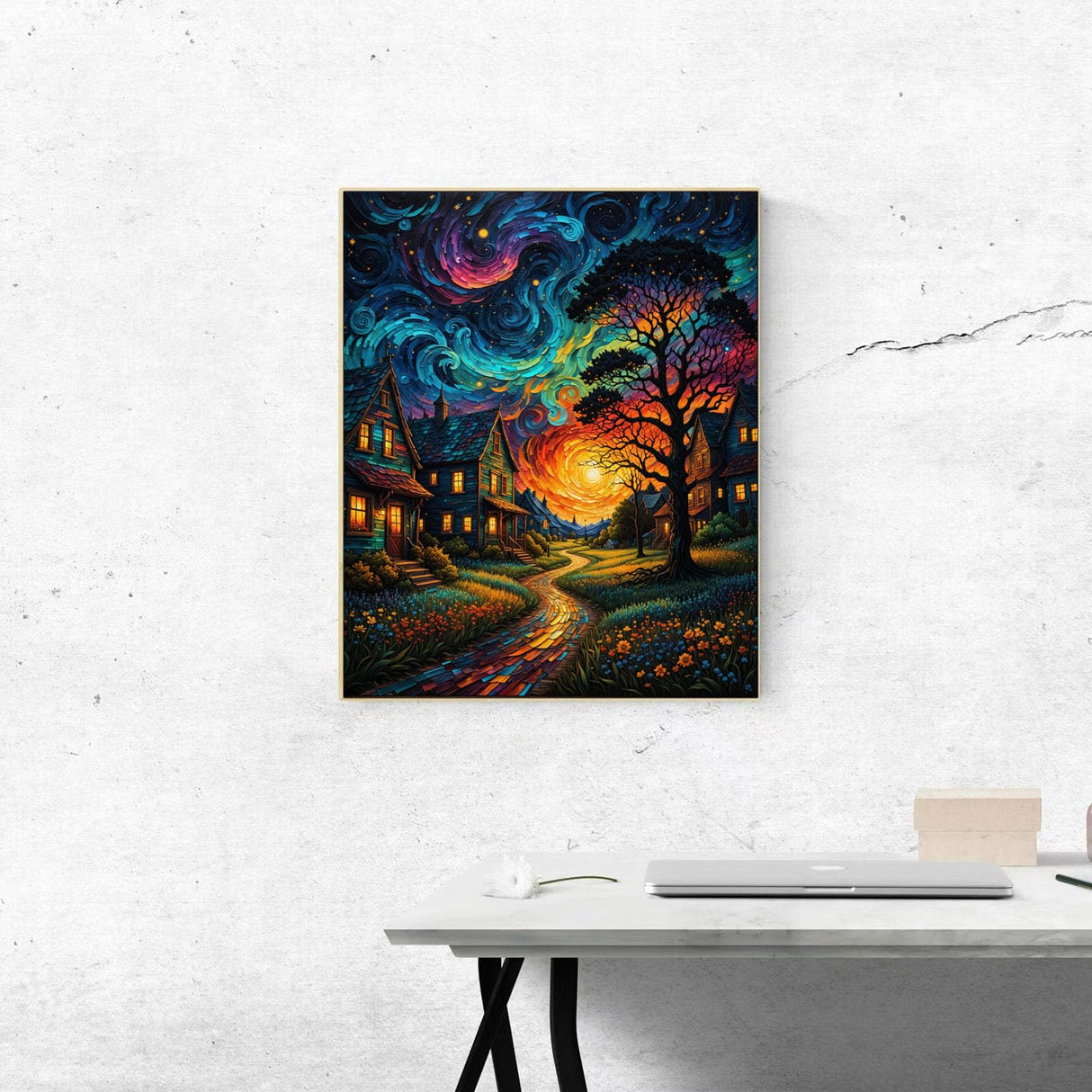 Starry Paint By Numbers Kit For Adults, Country Night Paint By Number Kits For Beginner Moon Acrylic On Canvas Diy Oil Painting Kit Adults' Paint-By-Number Kits For Gift Home Wall Decor 16x20 Inch ldazao