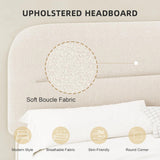 King Size Boucle Bed Frame, Upholstered Cloud Bed Frame with Headboard, Soft Platform Bed Frame with Thickened Footboard, Rounded Corners, No Box Spring Required, Easy Assembly, Cream HOMBCK