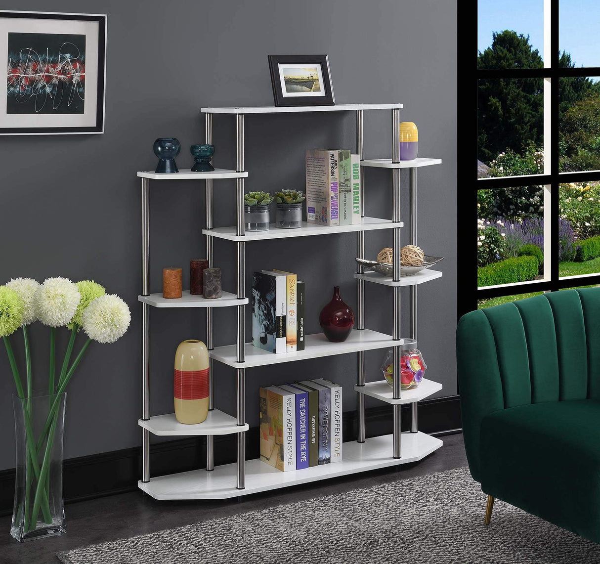 Convenience Concepts Designs2Go White Wall Unit Bookshelf with Seven Tiers Convenience Concepts