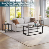 SAYGOER Glass Coffee Table Modern Coffee Tables Simple Rectangular Center Table with Open Space for Living Room Home Office,39.3 x 19.7 x 17.7Inches, Gray Black SAYGOER