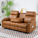 B BAIJIAWEI Power Reclining Sofa - 3 Seater Recliner Sofás, PU Leather Recliner Sofa, Home Theater Seating with Flipped Middle Backrest, Power Recliner Couch for Living Room(Brown) B BAIJIAWEI
