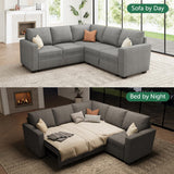 HONBAY Modular Sectional Sleeper Sofa with Pull Out Bed, Chenille L Shaped Couch with Storage Seats, Convertible Sectional Couches for Living Room, Warm Grey HONBAY
