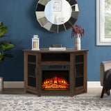 COMEFFIE 45" Corner TV Stand with 18" Fireplace Insert, Electric Fireplace Entertainment Center with Adjustable Shelves, Modern TV Stand Fit TVs up to 55 Inches for Living Room, Bedroom (Brown) COMEFFIE