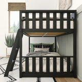 Max & Lily Low Bunk Bed, Scandinavian Modern Bunk Bed, Solid Wood Twin-Over-Twin Bed Frame for Kids, No Box Spring Needed, Black Max & Lily