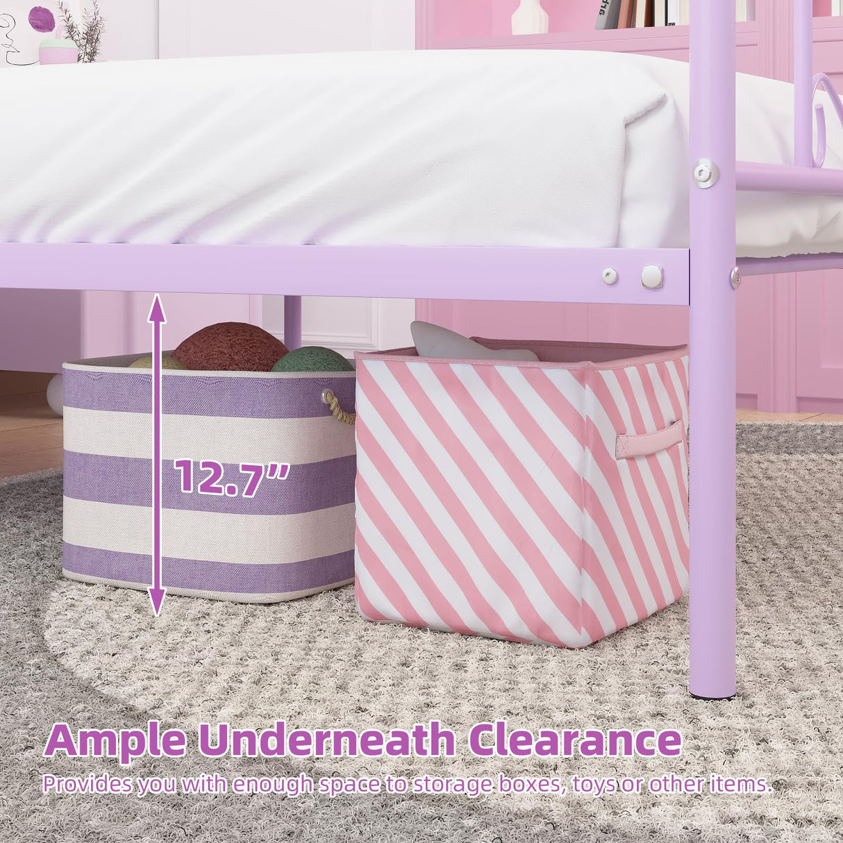 Weehom Twin Canopy Bed Frame with Headboard and Footboard, 4 Posters Metal Bed Frame, No Box Spring Needed, Mattress Foundation Platform Bed for Kids and Adults, Purple Weehom