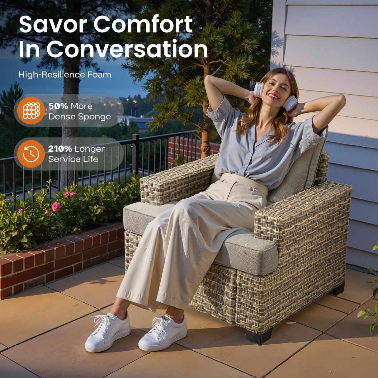 ovios 6 Piece Patio Sectional Furniture, Rattan Wicker Coversation Couch Set, Outdoor Sofa Set for Outside Porch Balcony Backyard Pool,Dark Grey ovios