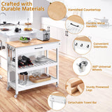 Yaheetech Kitchen Island Cart on Wheels with Bamboo Tabletop, 3-Tier Rolling Kitchen Island Microwave Cart with Drawer, Detachable Towel, 3 Hooks, 17″D × 37.5″W, White Yaheetech