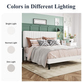 Allewie Full Bed Frame, Velvet Upholstered Platform Bed with Adjustable Vertical Channel Tufted Headboard, Mattress Foundation with Strong Wooden Slats, Box Spring Optional, Easy Assembly, White Allewie