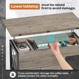 Itaar 40" Lift Top Coffee Table, 4 in 1 Coffee Tables with Storage Cabinet for Living Room, Small Farmhouse Coffee Table with 2 Fabric Drawers & LED Light for Dining Room, Grey Itaar