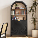 HIUU Tall Arched Bookcase,Rounded 5 Tier Bookshelf Wooden,Arched Kitchen Pantry Cabinet,Black Display Cabinet,Mid-Century Modern Book Case with Door,Black HIUU
