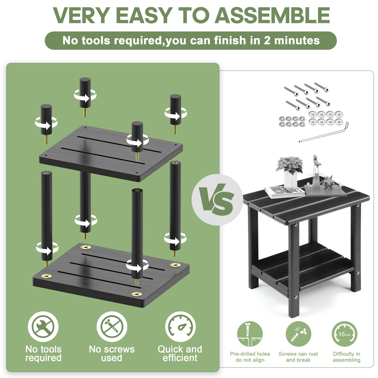 LEJANEOYE Outdoor Side Table, 2-Tier Small Outdoor Table for Patio, Adirondack Side Tables for Outside or Indoor, Bamboo End Table for Pool, Porch, Weather Resistant Easy Maintenance-Black LEJANEOYE