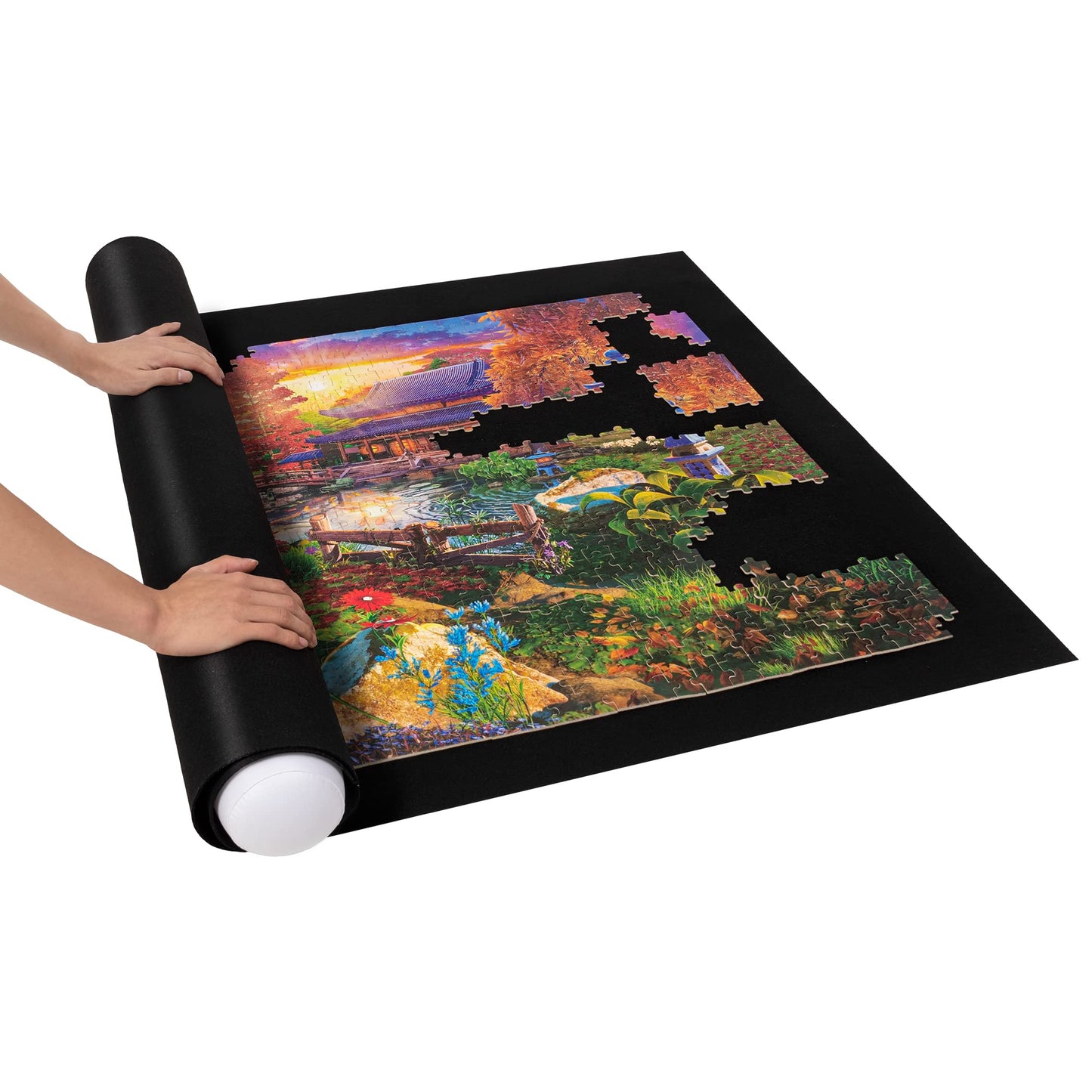 Becko US 3000 Piece Puzzle Mat Roll Up with Drawstring Bag & Black Pump, Jigsaw Felt Mat with Anti-Leak Tube & 3 Elastic Bands for Easy Storage, Portable Puzzle Keeper for 3000 2000 1500 1000 Pieces