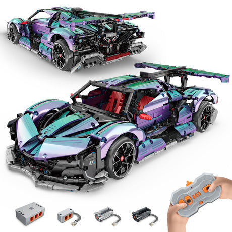 BTEC Super Cars Building Kits for Adults 1:10 Scale MOC RC Technique Car Block Remote Control Model Kits for Men Teen Adult Collectible Model Race Engineering Toy Set 2036 PCS BTEC