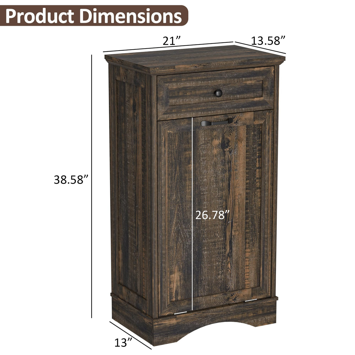 Ancohom Tilt Out Trash Cabinet 13 Gallon Wooden FreeStanding Waste Bins with Hideaway Drawer,Kitchen Island with Trash Can Storage(Rustic Black) Ancohom