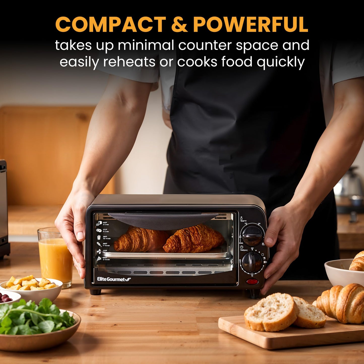 Elite Gourmet ETO236 Personal Compact 2 Slice Countertop Toaster Oven with 15 Minute Timer & Adjustable Temperature, Bake, Broil, & Toast, Black