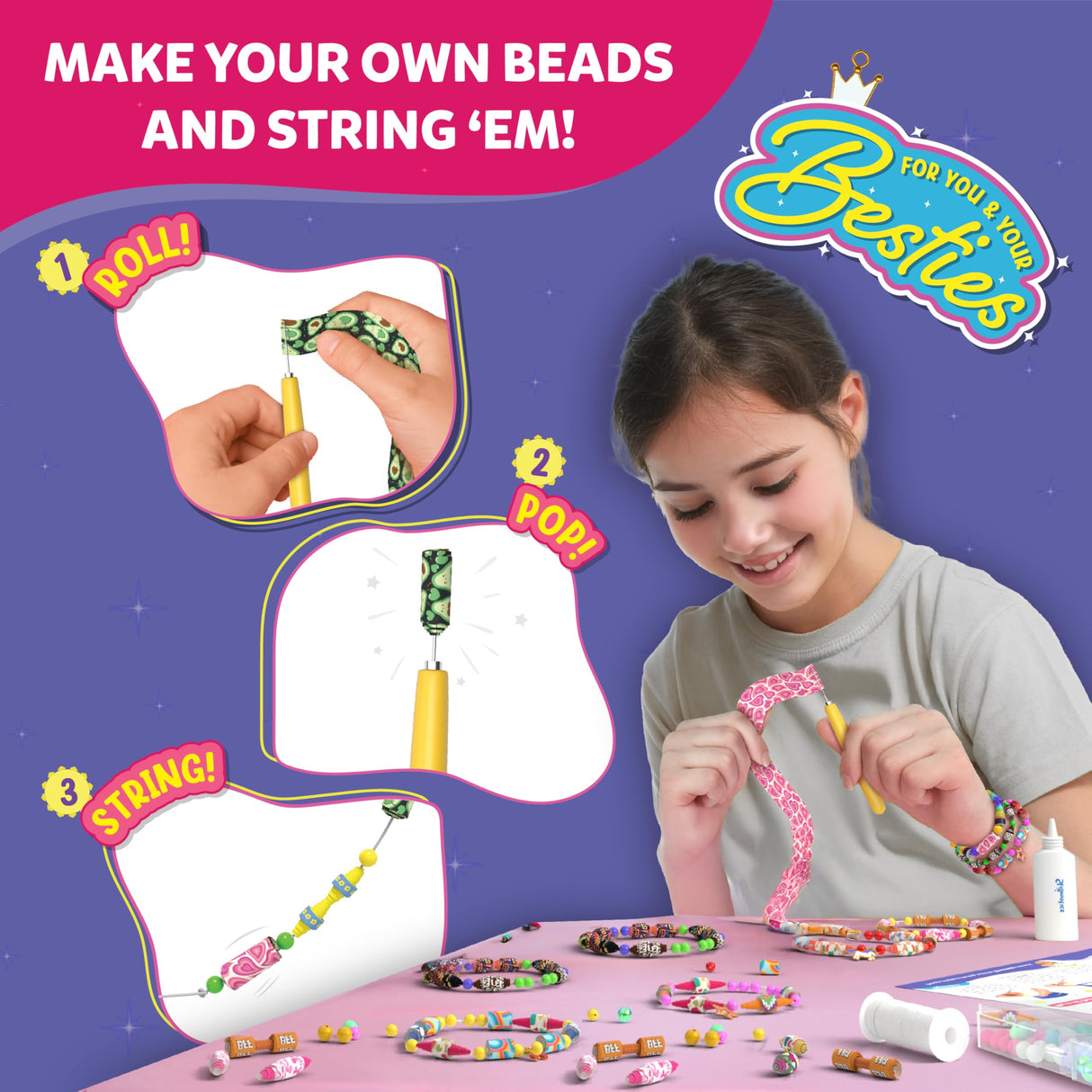 Skillmatics Craft Activity - Roll-Up Beads Friendship Bracelets DIY Kit, 400+ Charms & Beads, Jewelry Making Kit, Create 25+ Bracelets, Gifts for Kids Ages 6, 7, 8, 9, 10, 11, 12, 13 Skillmatics
