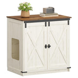 Hzuaneri Cat Litter Box Enclosure Enclosed, Hidden Litter Box Furniture Cabinet Large, Wooden Indoor Cat House with Adjustable Shelf for Top Entry Litter Box, Farmhouse Rustic Brown and White CB85414X Hzuaneri
