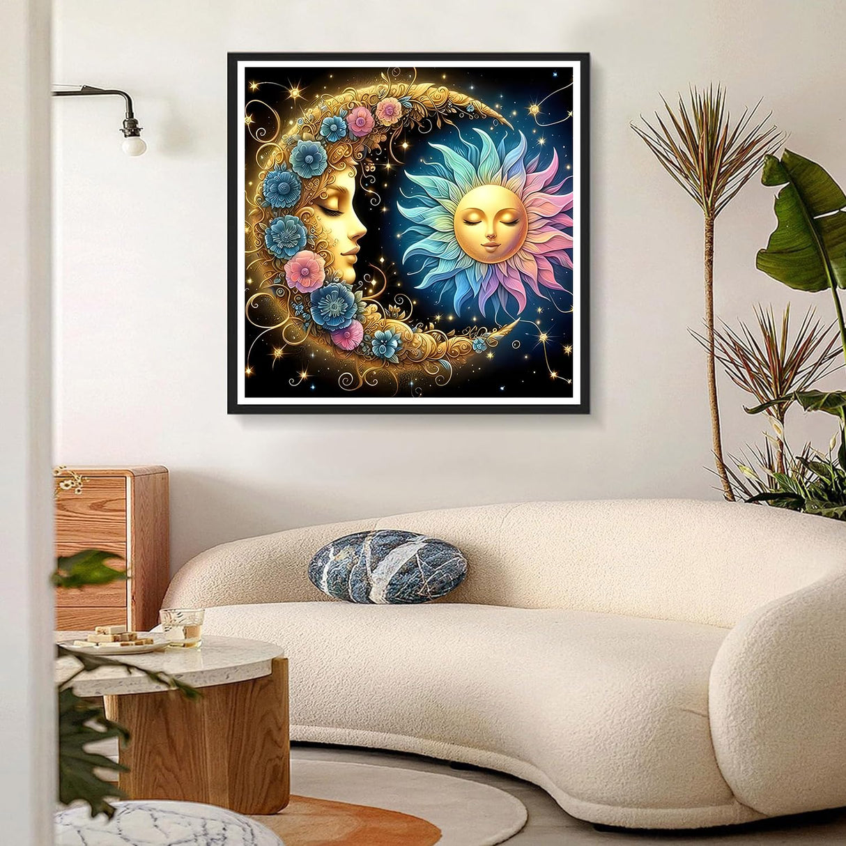 GDYEEH DIY 5D Sun and Moon Diamond Art Kits, Colourful Flowers Round Full Drill Sparkling Diamond Painting Picture, Diamond Painting Art Kits Craft for Adults Beginners, Home Wall Decor 12x12 inch GDYEEH