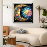 GDYEEH DIY 5D Sun and Moon Diamond Art Kits, Colourful Flowers Round Full Drill Sparkling Diamond Painting Picture, Diamond Painting Art Kits Craft for Adults Beginners, Home Wall Decor 12x12 inch GDYEEH