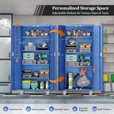 VINGLI 72'' Tall Metal Garage Storage Cabinet with Pegboards, Wheels, Locking Doors and Adjustable Shelves, File Cabinet/Tool Cabinet for Home Office/School (Blue, 32W x 16D x 72H) VINGLI