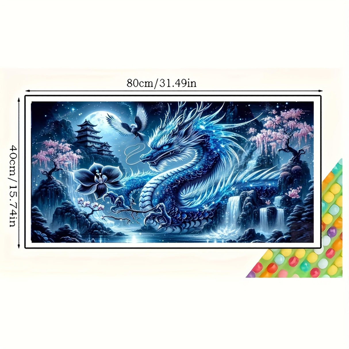 Fantasy Dragon 5D Diamond Painting Kits for Adults,Waterfall Landscape Diamond Mosaic Art,DIY Full Round Diamond Embroidery,Diamond Art Kits for Home Decor,Large size 31.5 x 15.7 inches,DIY Mosaic Art KUFWKEY