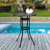 VINGLI Cast Aluminum Bar Height Patio Table with Umbrella Hole - Tall Outdoor Bistro Table, 32" Dia x 41" H (Black) VINGLI