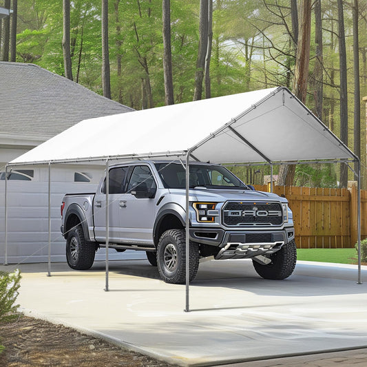 Carport Car Port Canopy 12x20 ft Heavy Duty, Portable Garage Shelter Logic Car Tents Carpas para Carros All Weather for Truck Boat, Galvanized Steel Frame Carports Height Adjustable White - WoodArtSupply