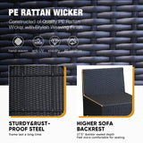 JOYURE 6PCS Patio Furniture Set Outdoor Wicker All-Weather Sectional Conversation Sofa Rattan Patio Seating with Cushion and Glass Table for Porch Poolside,Beige JOYURE