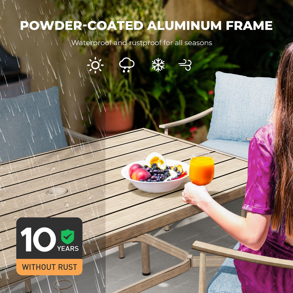 HAPPATIO 7-Piece Outdoor Dining Set for 6, Aluminum Patio Dining Set Includes 4 Dining Chairs, 2 Swivel Dining Chairs, and 1 Large Rectangular Table with Umbrella Hole, for Lawn Porch Backyard, Brown HAPPATIO