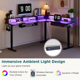 RedLemon 75X60 Inches L Shaped Electric Standing Desk,Height Adjustable Corner Gaming Desk with Drawers, Keyboard Tray, Power Outlets & LED Lights, Computer Desk with Monitor Shelf, Dark Rustic Oak RedLemon