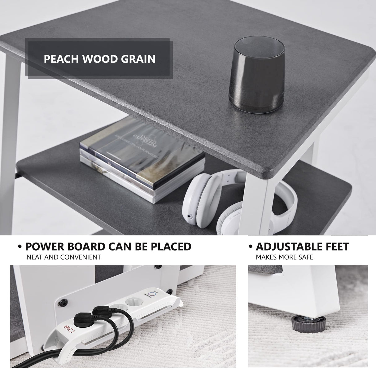 FITUEYES DESIGN 4-Tier AV Media Stand Corner Shelf Stand Wooden Corner Shelves Component Cabinet Stereo Rack Audio Tower with Height Adjustable Wooden Shelves for/Apple Tv/Xbox One/ps4 (Grey) FITUEYES