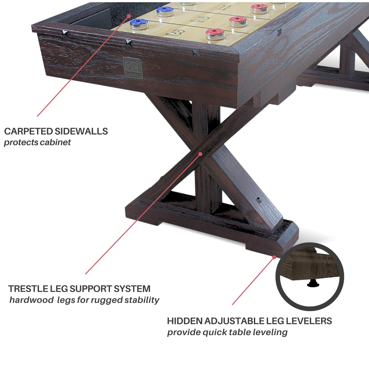 Freetime Fun 12 FT Shuffleboard Table Multi Game Solid Wood Game Tables for Game Room - Shuffle board Bowling Pin Set, Pucks, Wax and Brush - Two 6' Pieces (Espresso) Freetime Fun