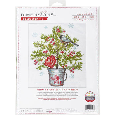 Dimensions 70-09624 Christmas Tree Holiday Counted Cross Stitch Kit, 8" x 10", 16 Cnt. White Aida, 4 Pieces