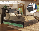 AMERLIFE 47.2" H King Bed Frame with Hidden Space Bookcase Headboard and Charging Station, Beds with 2 Storage Drawers and Wood Slats, No Box Spring Needed, Dark Oak AMERLIFE