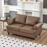 Lestar Loveseat Sofa Faux Leather, Upholstered Comfy 2 Seater Love Seat Sofas Couch Classic Style Round Armrests Nailhead Trim Removable Cushion Cover w/Storage Space (Brown, Loveseat) Lestar