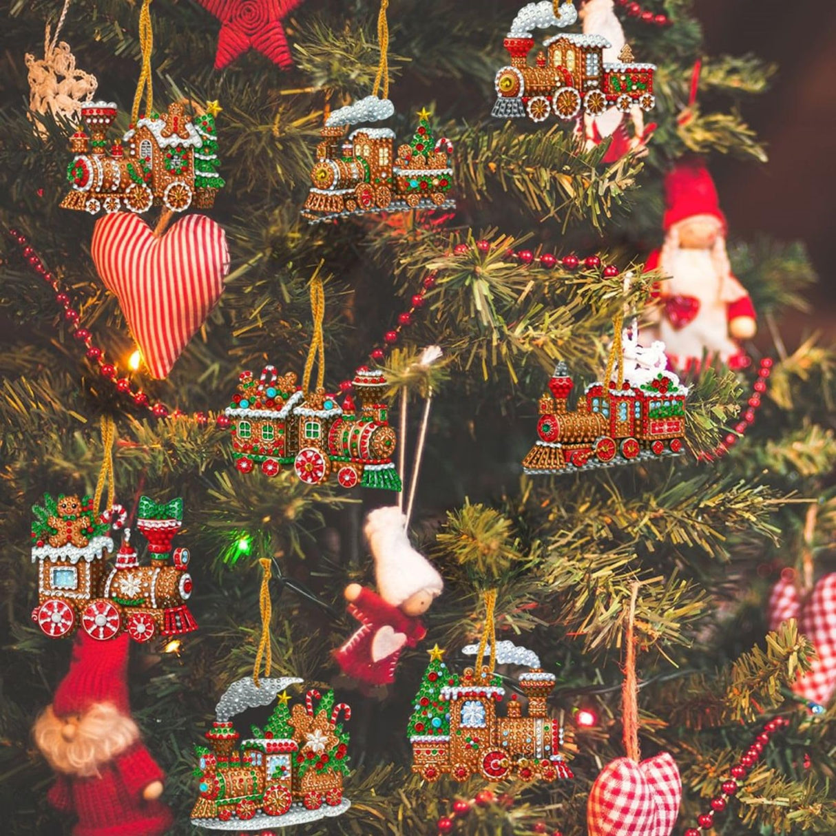 DoxQcs DIY Diamond Christmas Tree Decoration Pendant Diamond Art Painting for Xmas Home Indoor Festival Season Party Decor (Double-Sided Pattern Single-Sided Diamond)-#08-Train DoxQcs