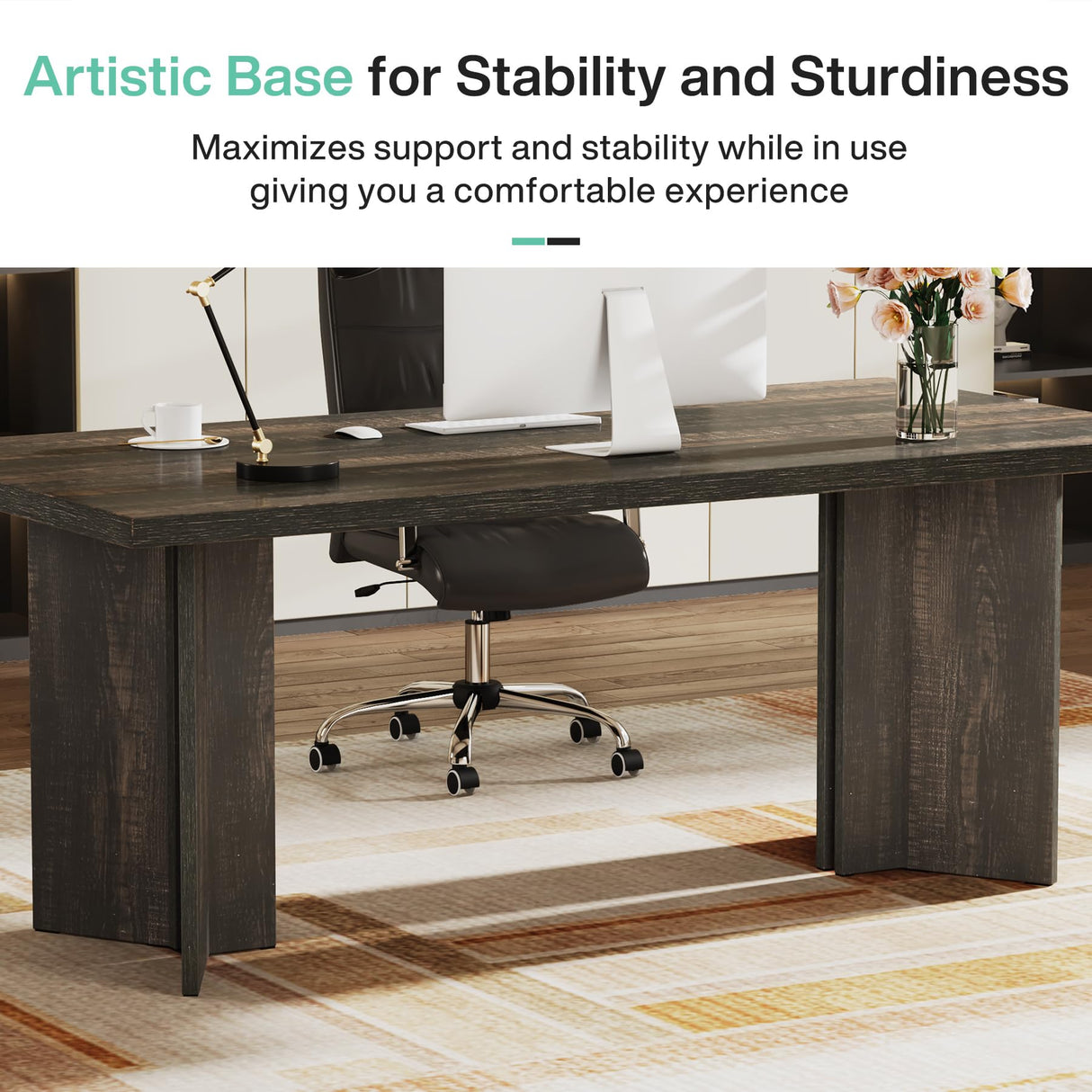 Tribesigns 63-inch Executive Desk, Vintage Office Computer Desk with Large Tabletop, Farmhouse Wood Writing Conference Table Workstation for Home Office, Study, Dark Gray Tribesigns